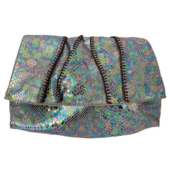 NWT Sharif 1827 Iridescent Snakeskin Shoulder Bag Matching Pouch Multi Color